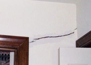A large drywall crack in an interior wall in Chandler